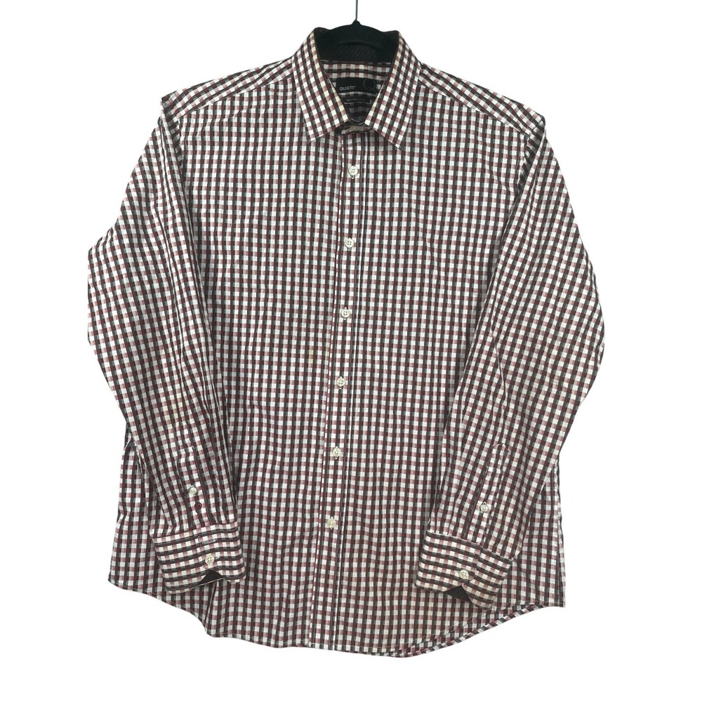 Quieti Button Down Shirt Mens XL Red White Checkered Long Sleeve Cotton